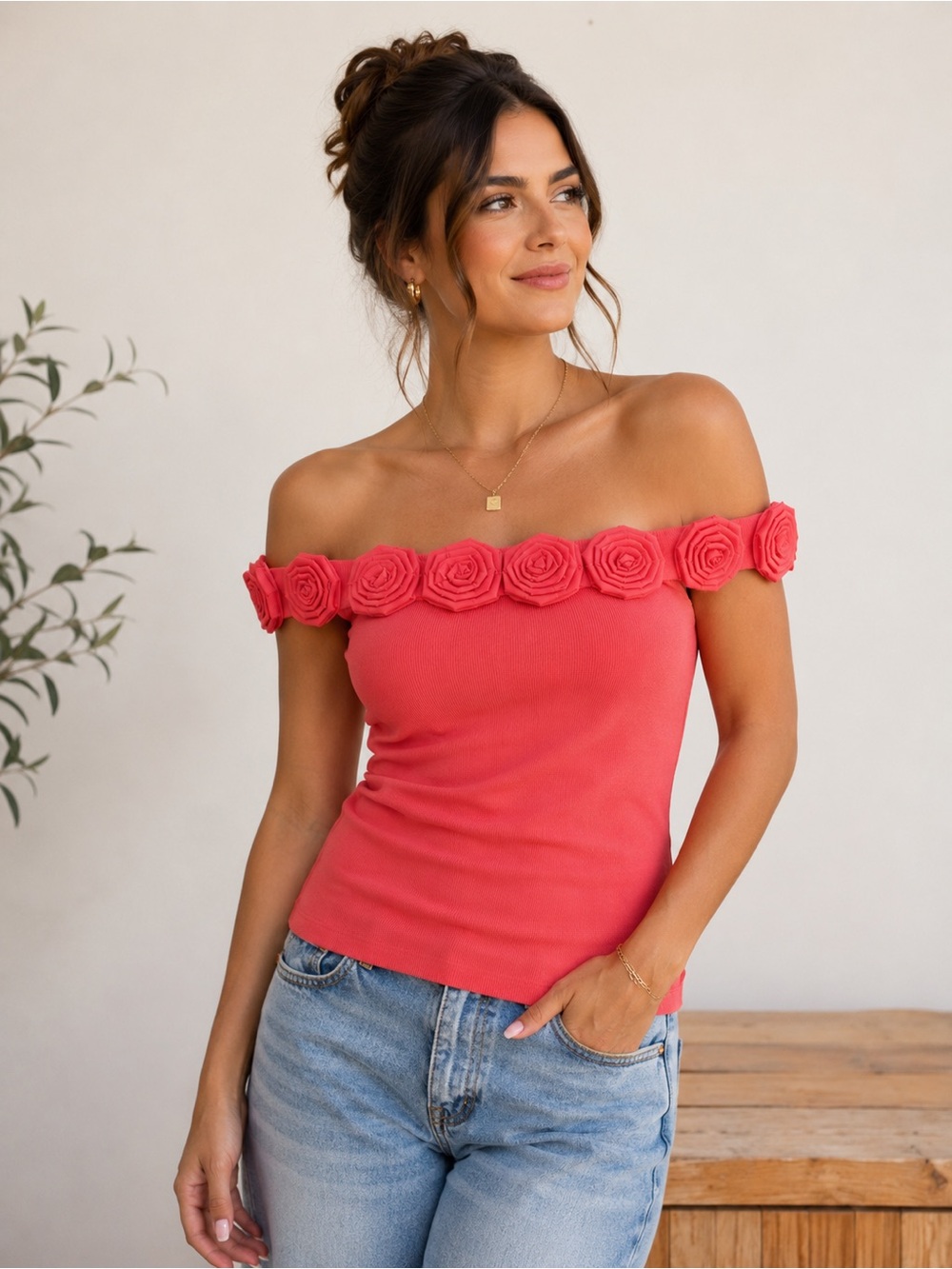 Lucy Paris Coral Pink Rosette Detail Tank NWT, M